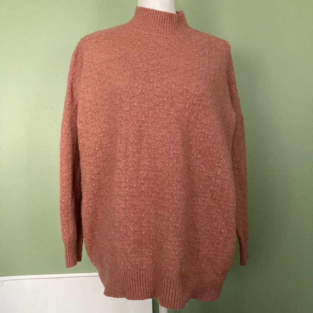 Fat Face Sweater Women US Size 14 Pink Mock Neck Pointelle Rose Ash FatFace